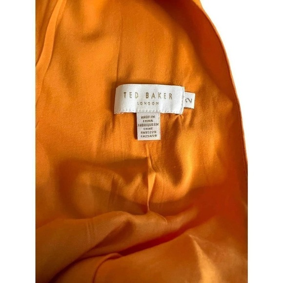 TED Baker High‎ Neck Paneled Midi Dress Tangerine Orange Sz 2 - Picture 5 of 9
